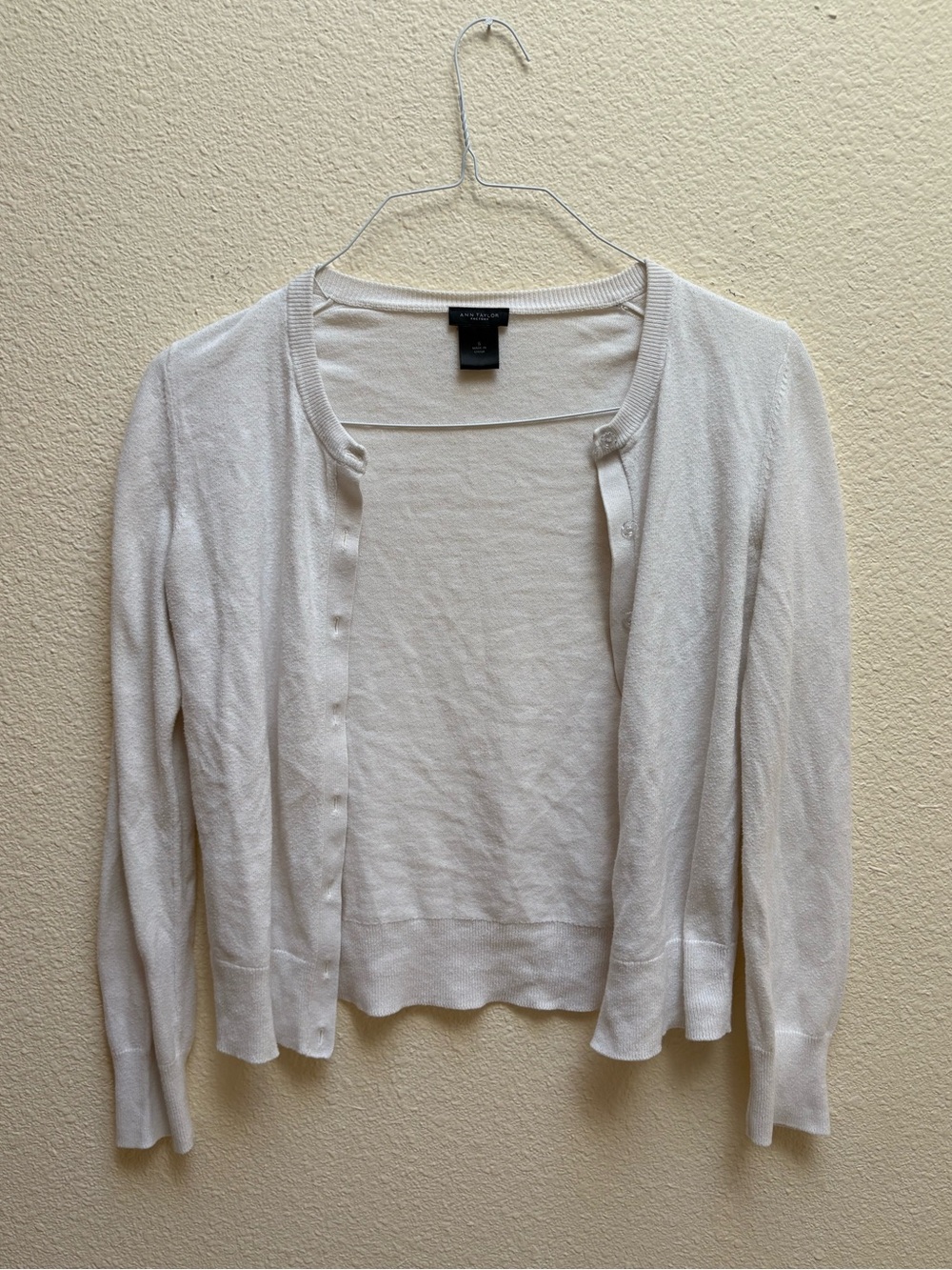 Ann Taylor White Lightweight Button Cardigan